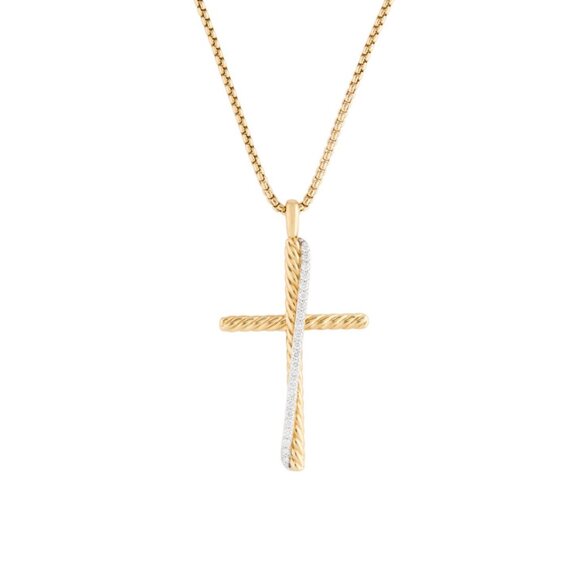 DAVID YURMAN 18K 750 GOLD DIAMOND 0.32CTW CROSSOVER CROSS PENDANT NECKLACE - Picture 4 of 9